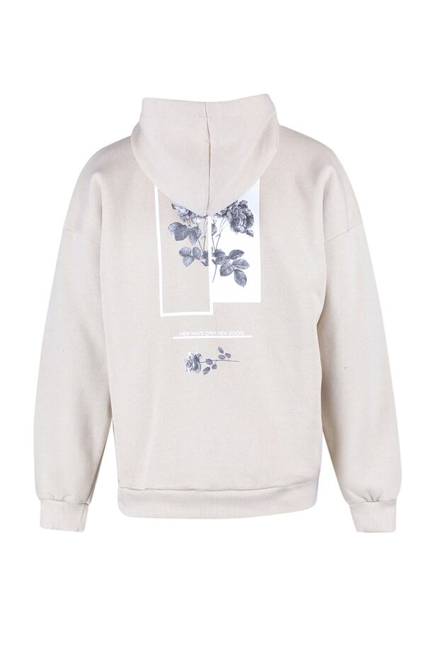 Bej Oversize/Geniş Kesim Kapüşonlu İçi Polar/Sıcak Tutan Çiçek Baskılı Sweatshirt TMNAW22SW1651 - 8