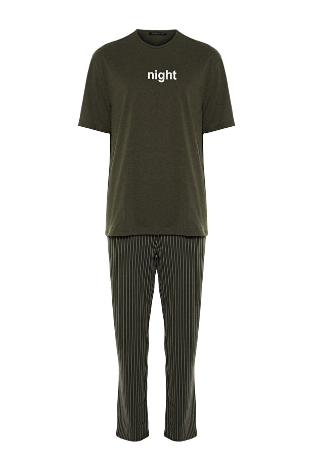 Haki Baskılı Regular Fit Örme Pijama Takımı THMAW21PT0393 - 8