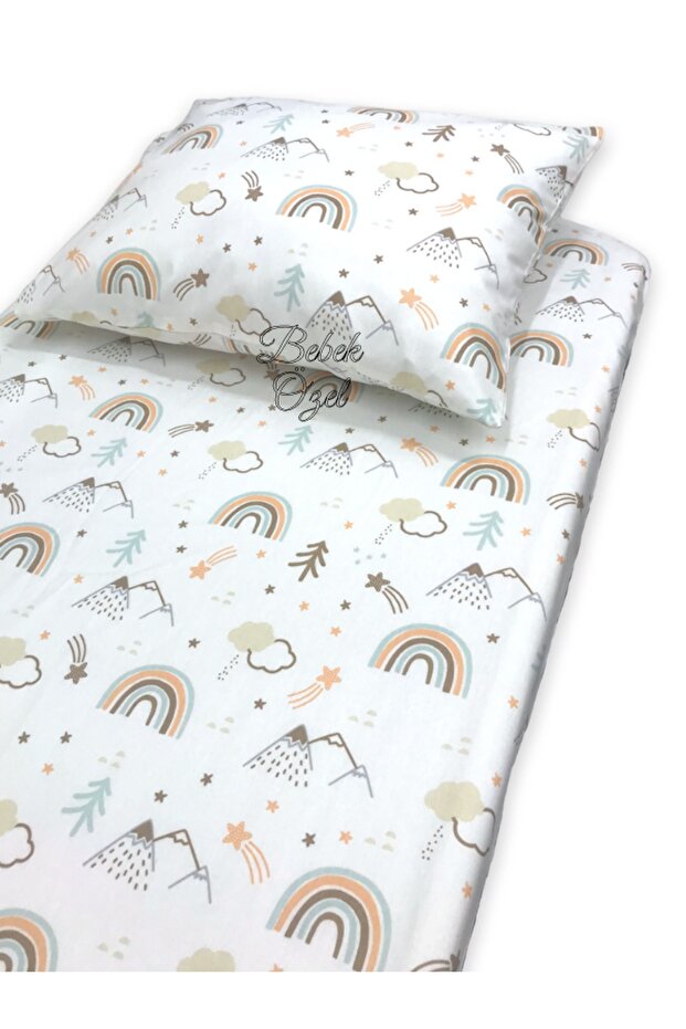 100% Cotton Baby And Child Fitted Sheet And Pillow Case 90x140 Brown Rainbow