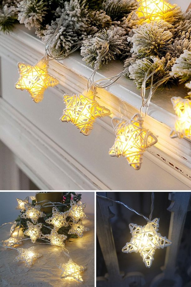 Dekoratif Yıldız Model Rattan Şerit Led Yılbaşı Ağaç Süsleme (10'lu) - 1