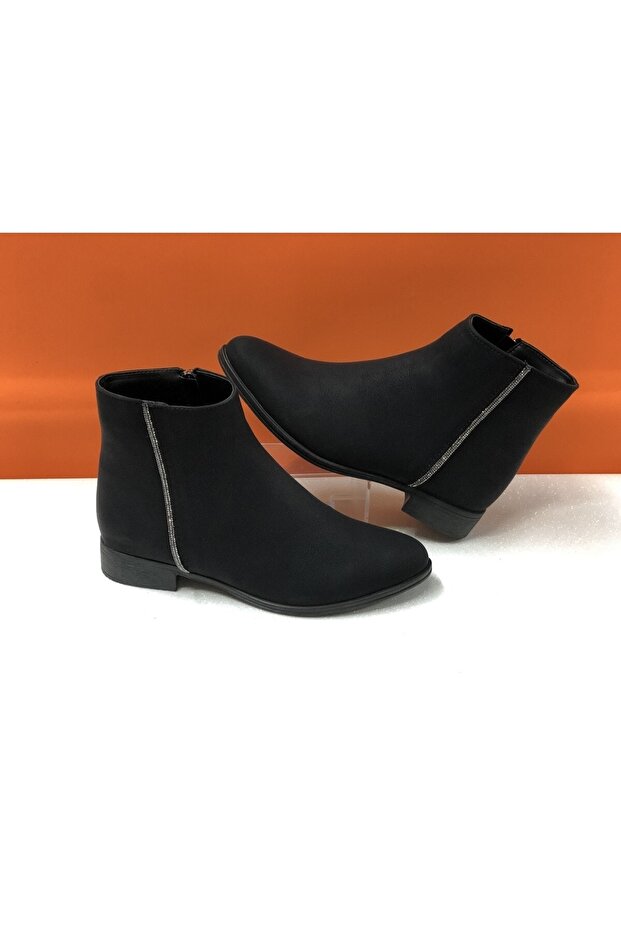 Taş Şeritli Kısa Düz Taban Kadın Boti Bot - 1