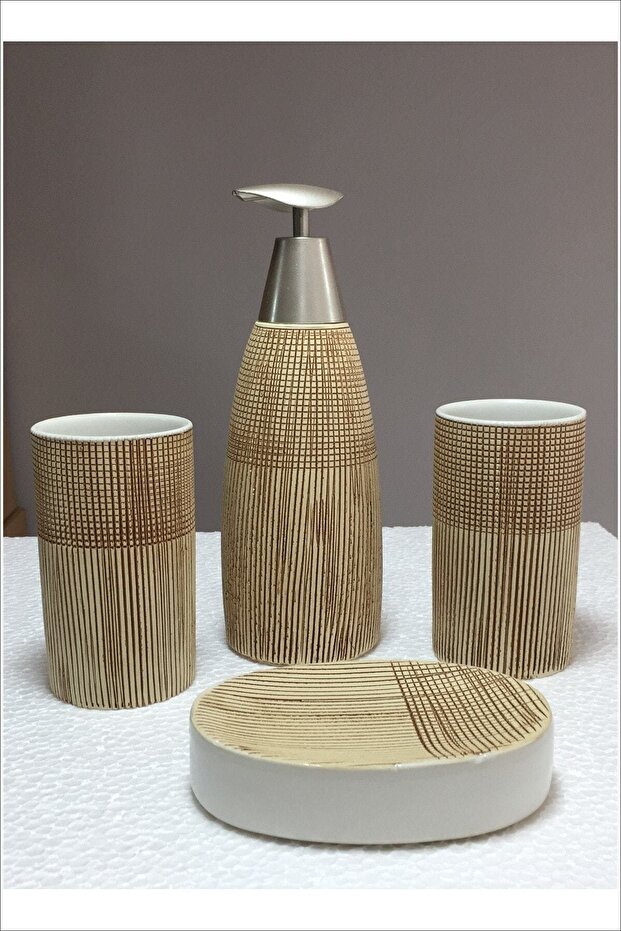4 Piece Ceramic Liquid Soap Dispenser Bathroom Set