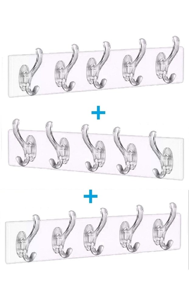 3 Pieces Transparent Hanger Wall Hanger Set of 5 Non-Marking Strong Adhesive Bathroom Kitchen Hooks