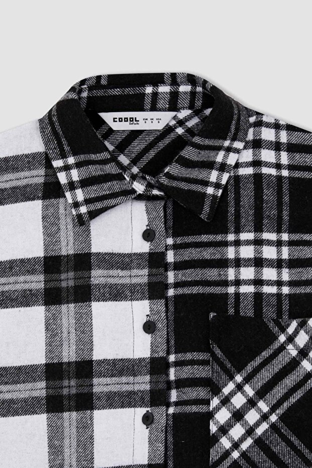 Coool Oversize Fit Gömlek Yaka Kareli Uzun Kollu Gömlek - 6