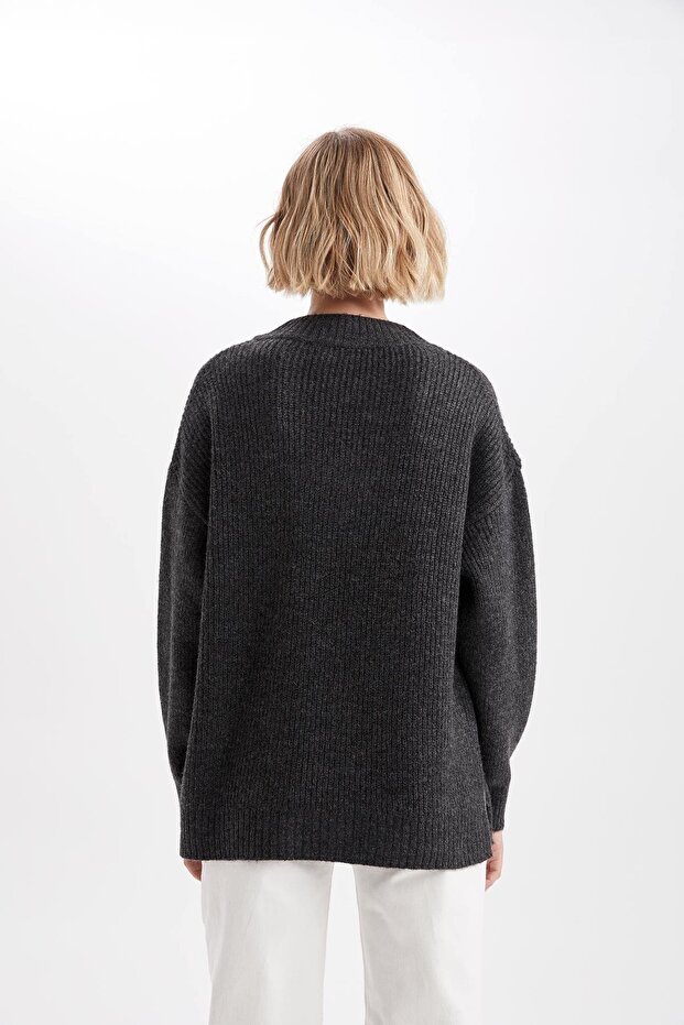 Oversize Fit V Yaka Tunik - 7