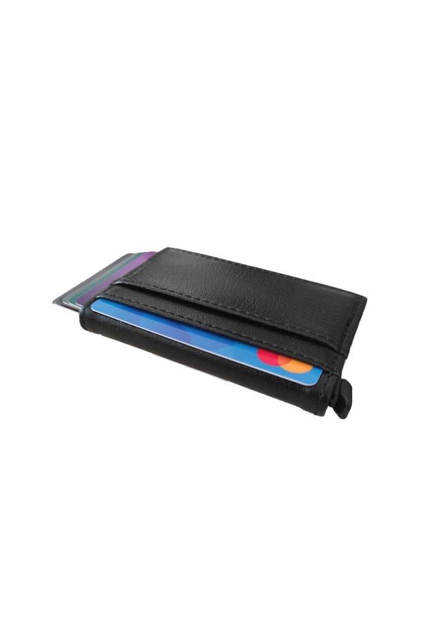 Black Faux Leather Mechanical Card Holder Classic Wallet 3 Pockets