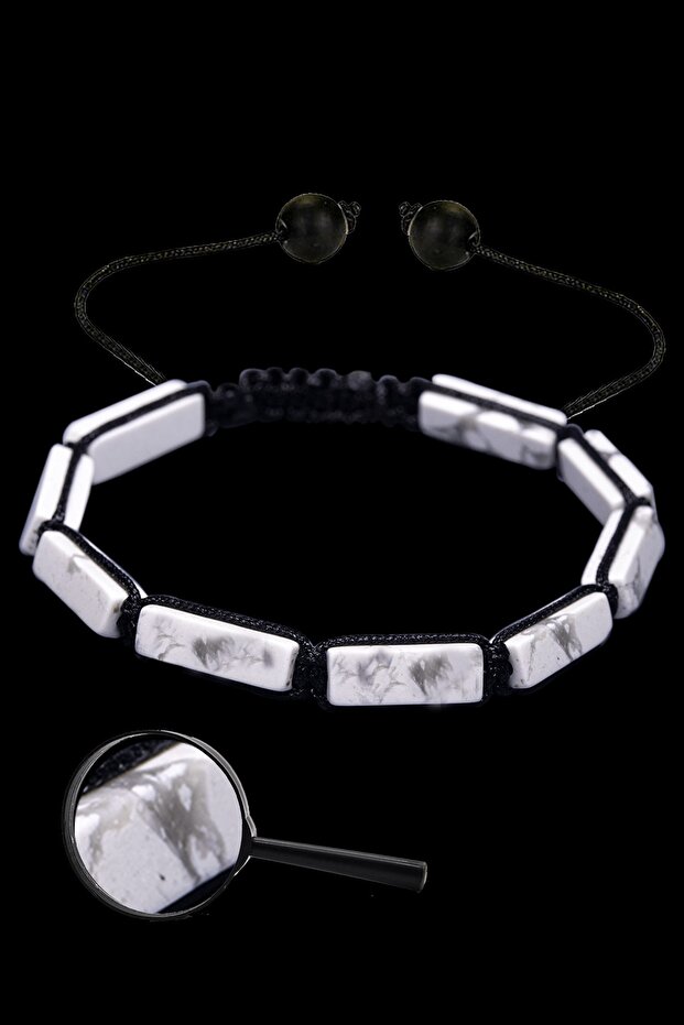 سوار من الحجر الطبيعي بحجر Howlite مستطيل الشكل ومعتمد AAA+