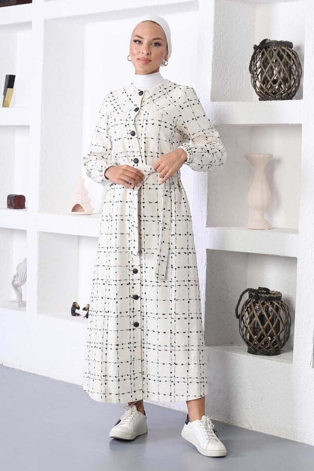 Buttoned Cashmere Coat White - 4