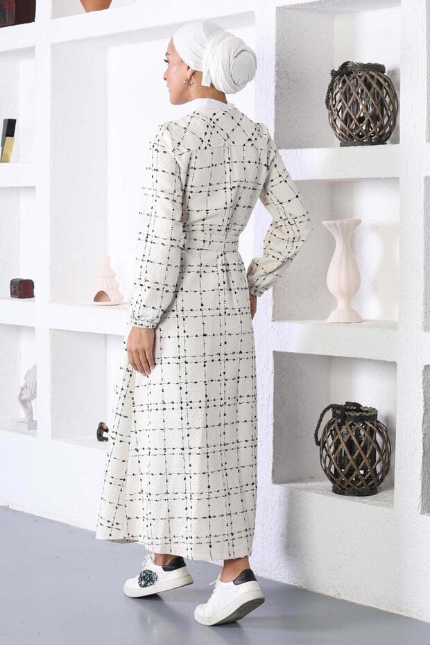 Buttoned Cashmere Coat White - 5
