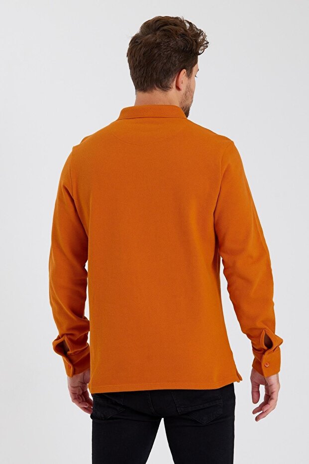 Men's Basic Polo Neck Long Winter Orange Sweatshirt - 6