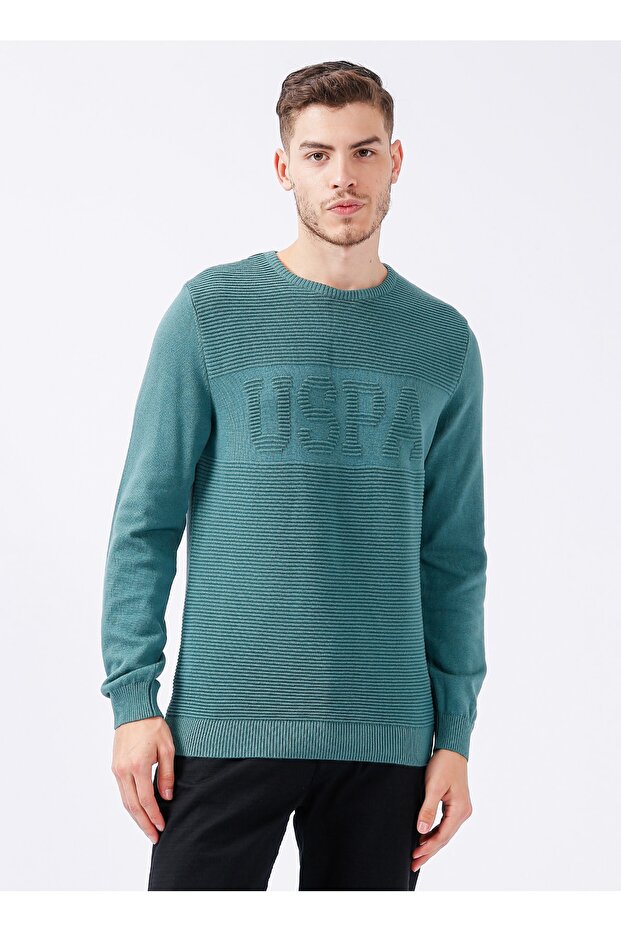 Crew Neck Green Men's Sweater Kalve