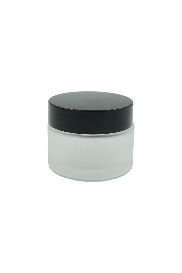 Transparent Frosted Glass Cream Jar with Black Lid - 50 Cc