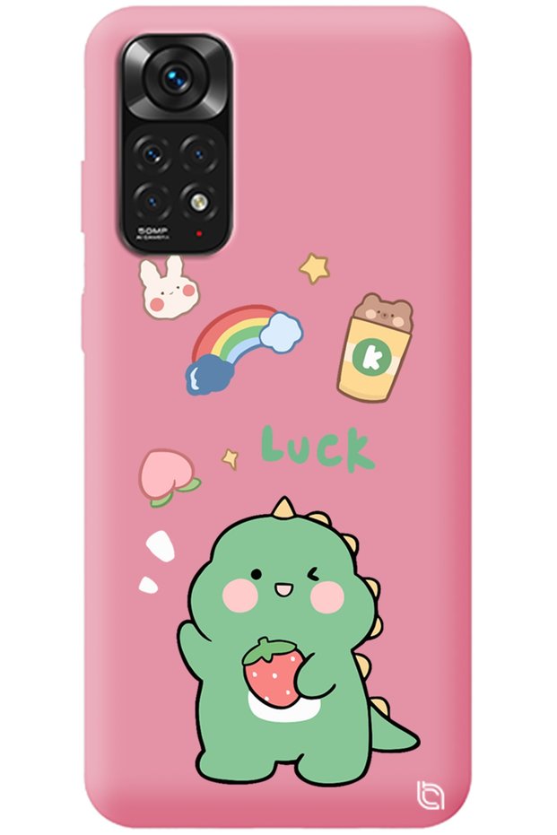 Xiaomi Redmi Note 11 Pink Premium Velvet Dinosaur Patterned Silicone Phone Case