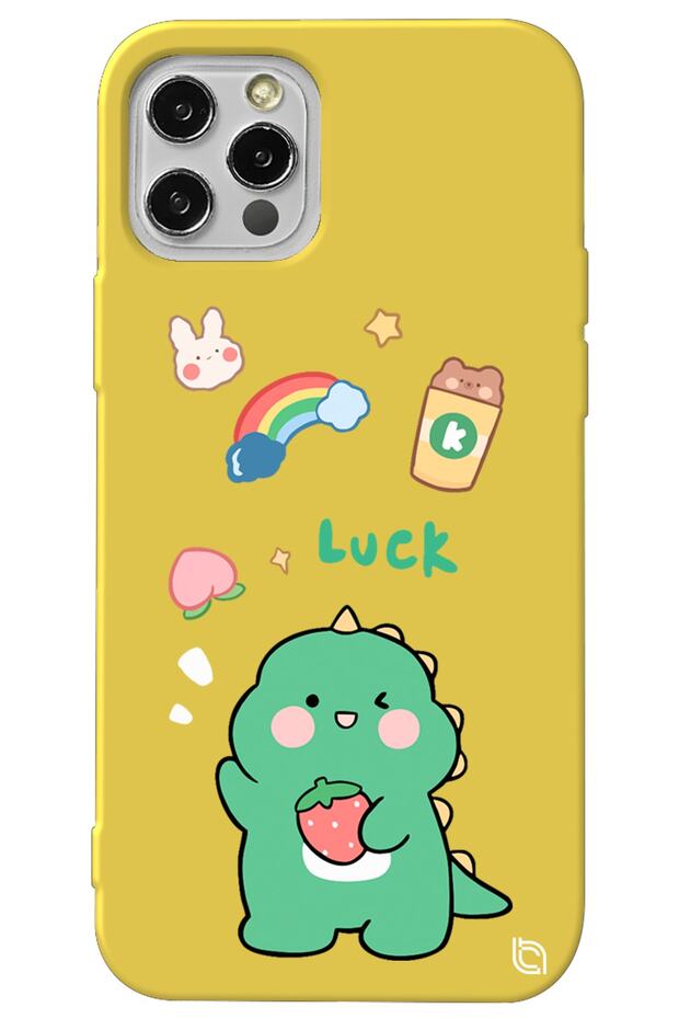 iPhone 14 Pro Yellow Premium Velvet Dinosaur Patterned Silicone Phone Case