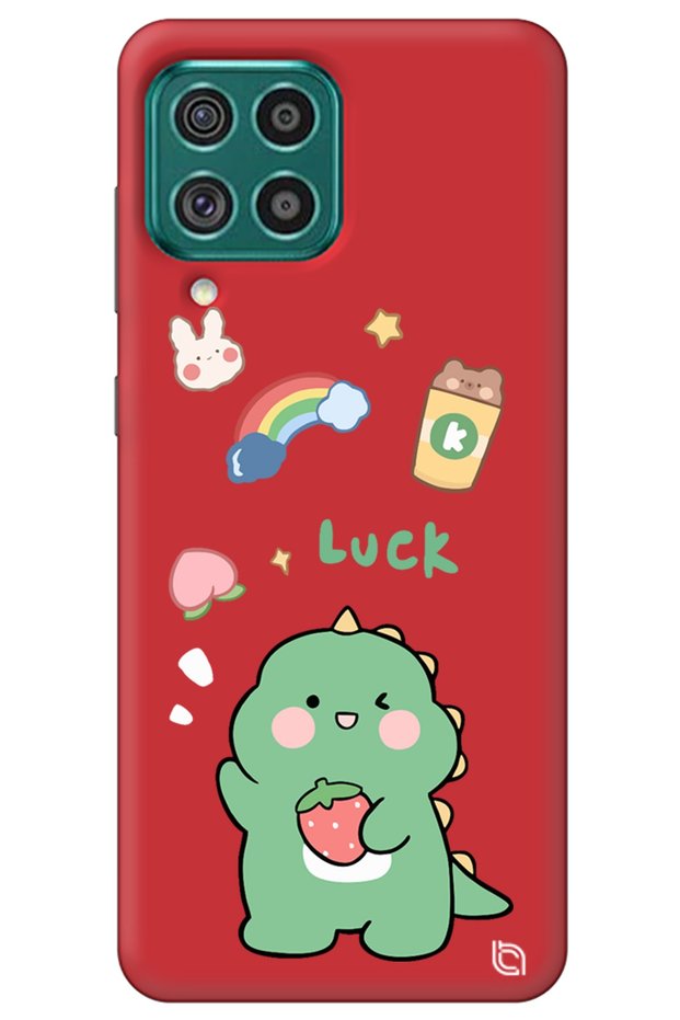 Samsung A22 Red Premium Velvet Dinosaur Patterned Silicone Phone Case