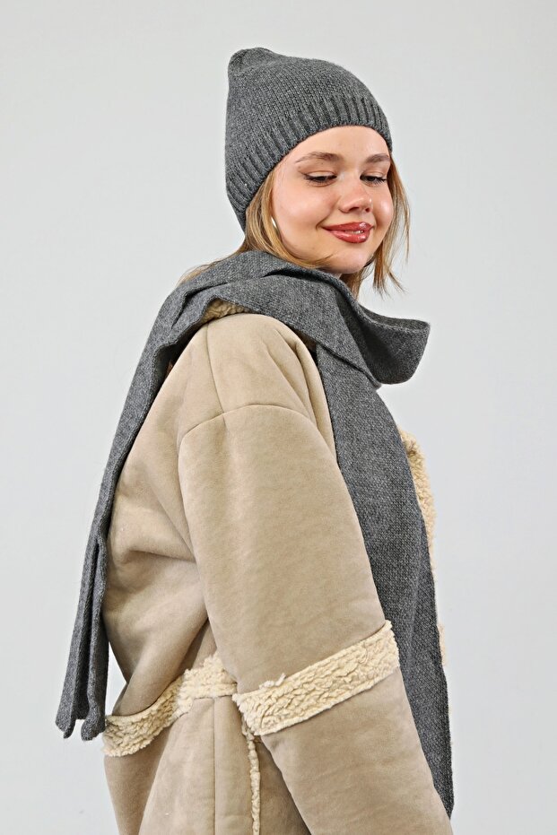 - Set beretă eșarfă gri - 3