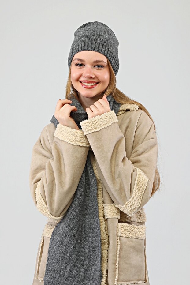 - Set beretă eșarfă gri - 5