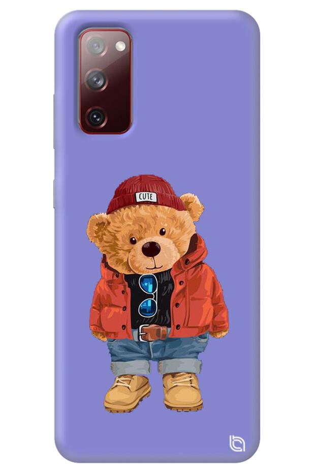 Samsung S20 Fe Lilac Premium Velvet Teddy Bear Patterned Silicone Phone Case
