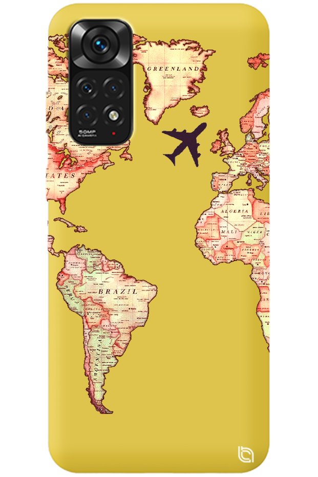 Xiaomi Redmi Note 11S Yellow Premium Velvet Map Patterned Silicone Phone Case