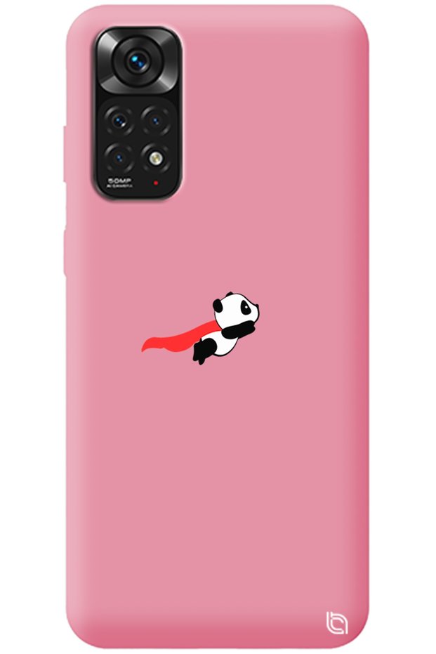 Xiaomi Redmi Note 11 Pink Premium Velvet Inside Flying Panda Patterned Silicone Phone Case