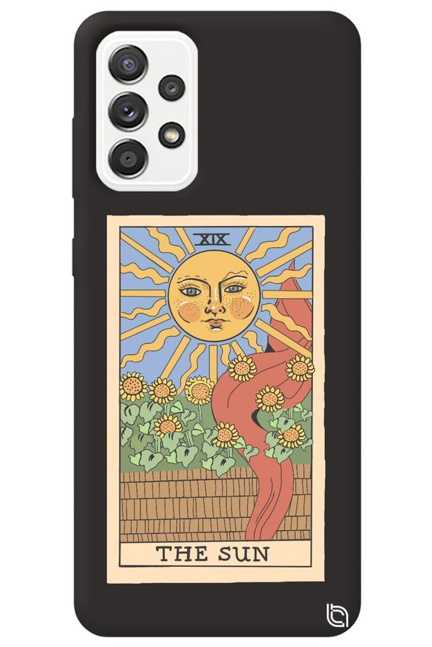 A73 Compatible Black Premium Velvet Inside Tarot Sun Patterned Silicone Phone Case