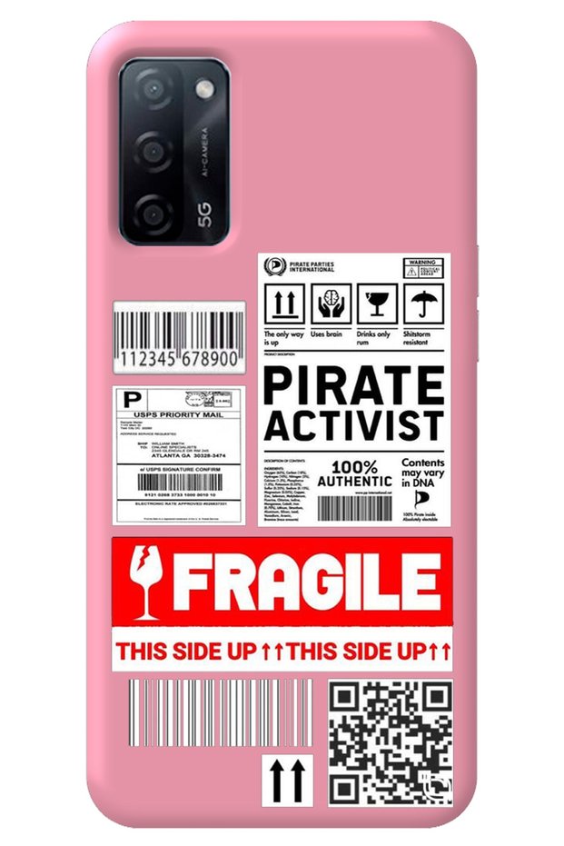 Oppo A52 Pink Premium Velvet Inside Fragile Patterned Silicone Phone Case