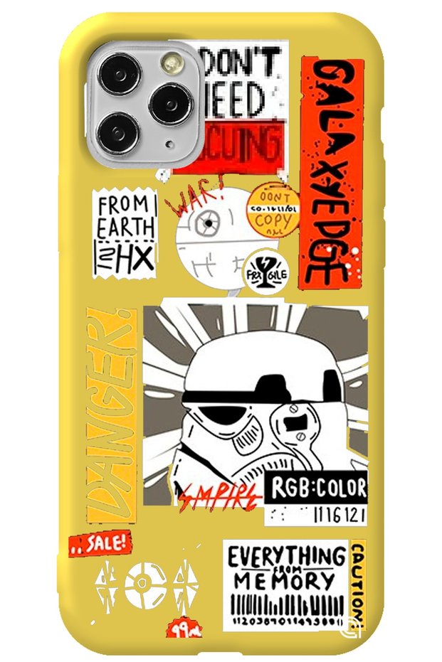 iPhone 11 Pro Max Yellow Premium Velvet Danger Patterned Silicone Phone Case