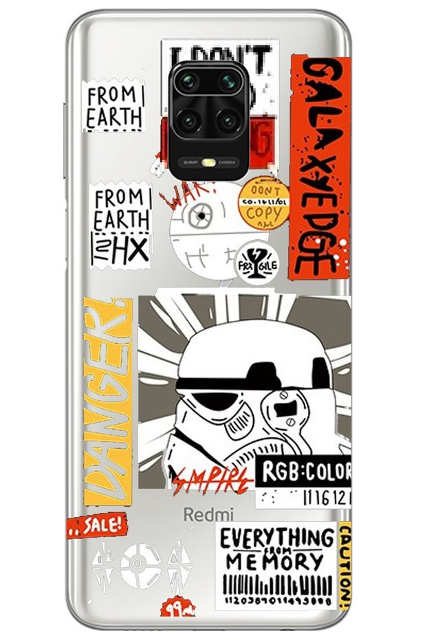 Xiaomi Redmi Note 9S Danger Pattern Patterned Transparent Silicone Case