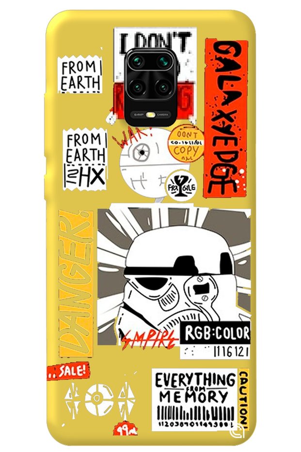 Xiaomi Redmi Note 9S Yellow Premium Velvet Danger Patterned Silicone Phone Case