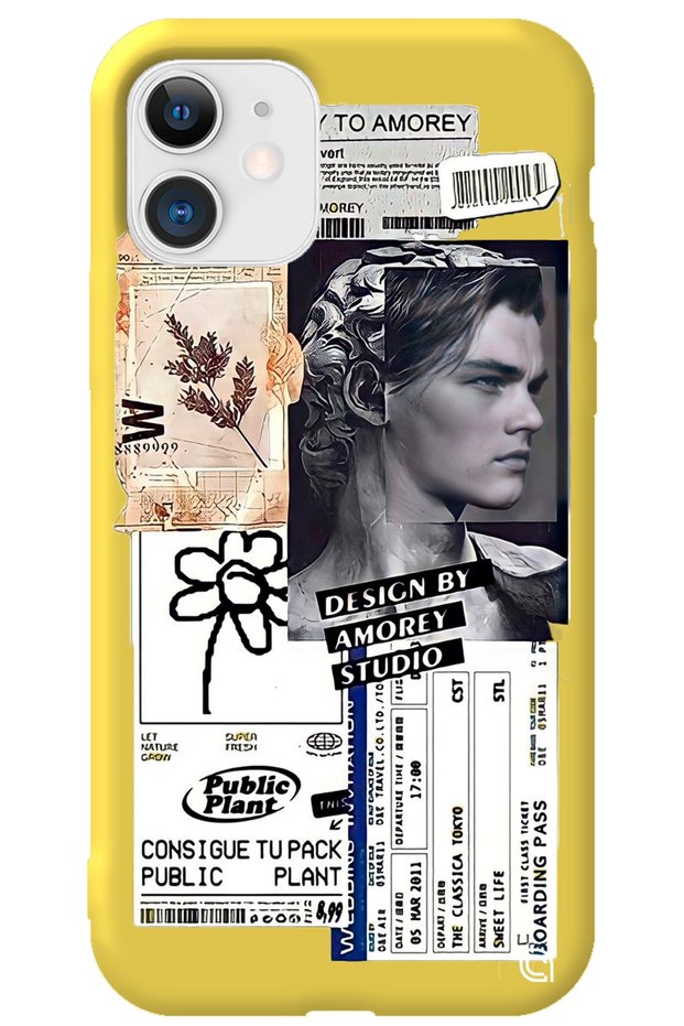 iPhone 11 Yellow Premium Velvet Collage Patterned Silicone Phone Case