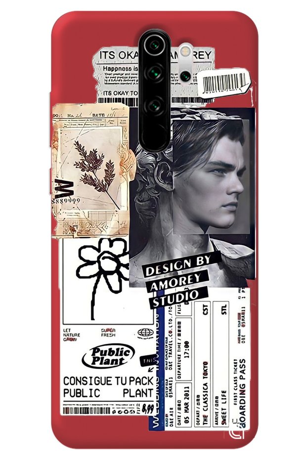 Xiaomi Redmi Note 8 Pro Red Premium Velvet Inside Collage Patterned Silicone Phone Case