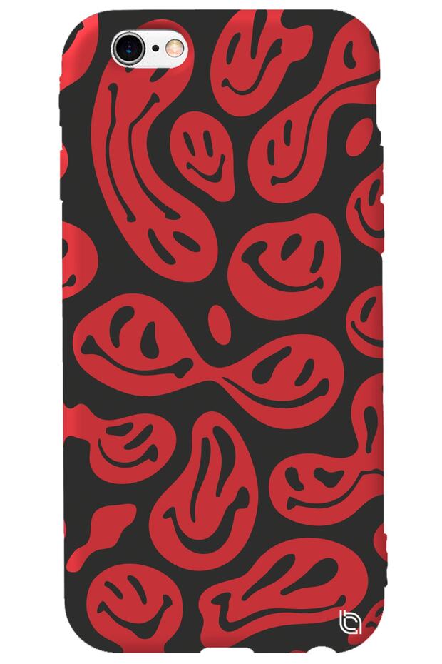 iPhone 6 6S Red Premium Velvet Inside Smile Patterned Silicone Phone Case