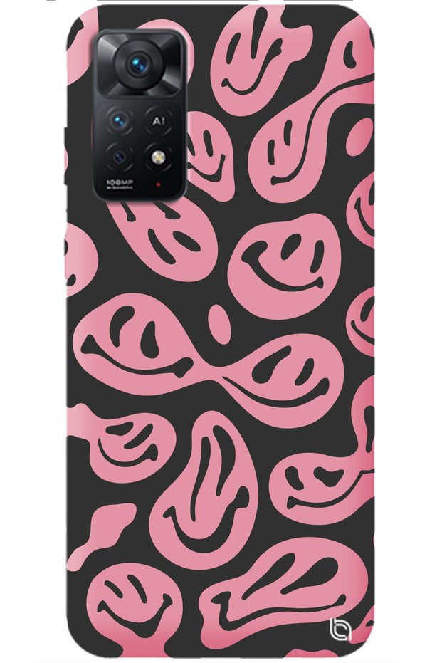Xiaomi Redmi Note 11 Pro Pink Premium Velvet Inside Smile Patterned Silicone Phone Case