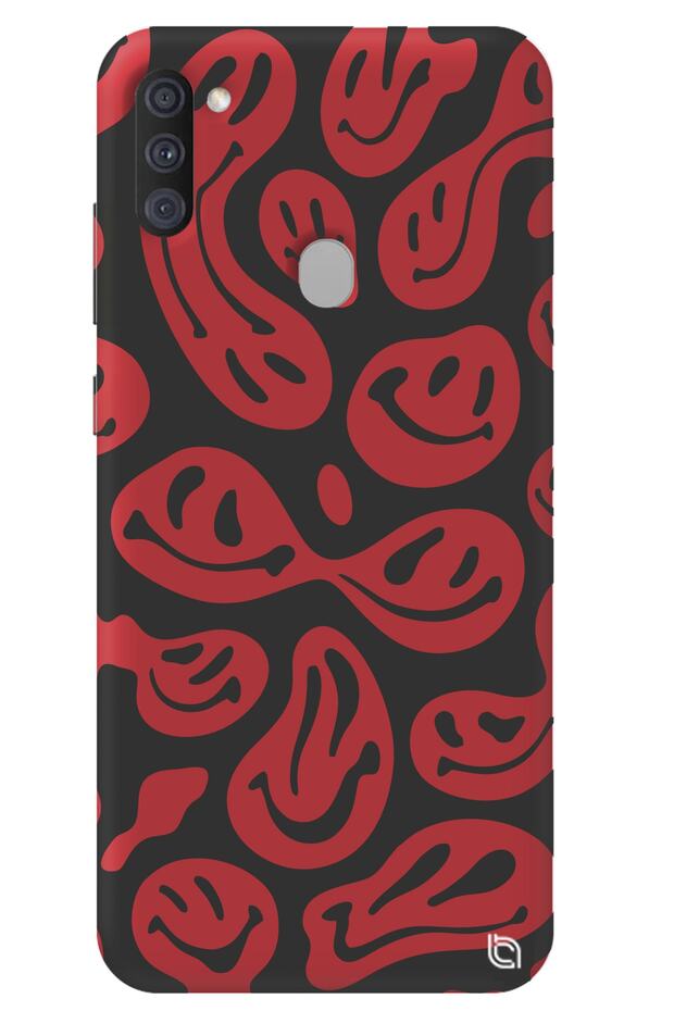 Samsung A11 Red Premium Velvet Inside Smile Patterned Silicone Phone Case