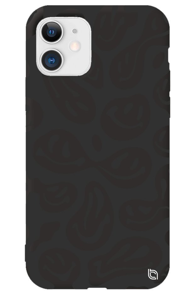 iPhone 12 Black Premium Velvet Smile Patterned Silicone Phone Case