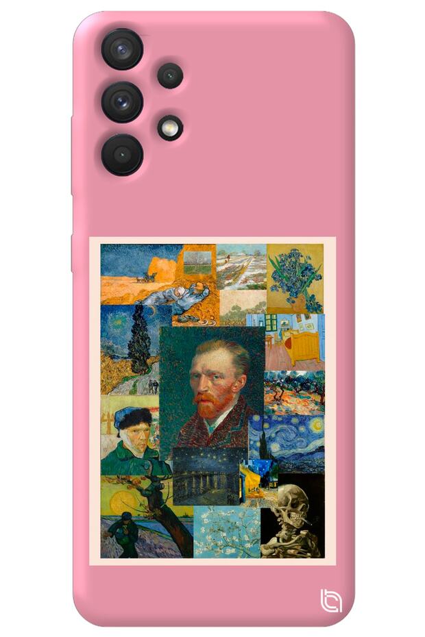 Samsung A13 4g Pink Premium Velvet Inside Van Gogh Patterned Silicone Phone Case