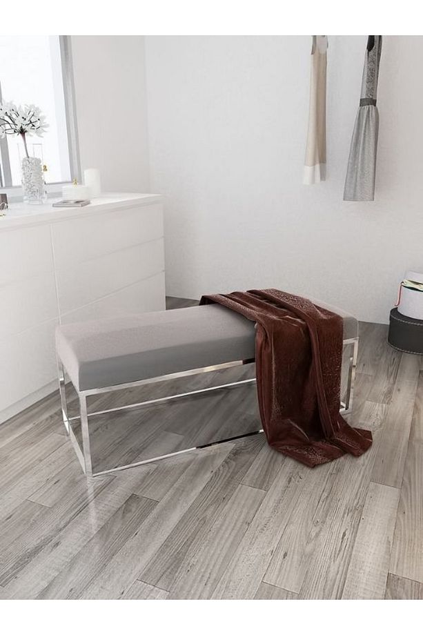 Stil Bench Paslanmaz Ayak Açık Gri Kumaş, Bench Puf, Yatak Ucu Bench, Yemek Masası Bench - 1