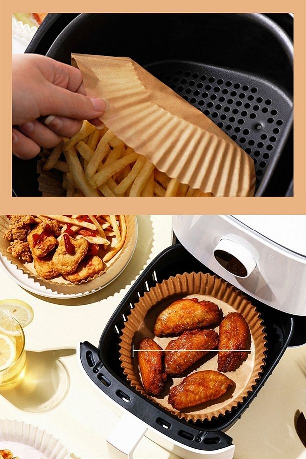 ® 100 Adet Air Fryer Pişirme Kağıdı Tek Kullanımlık Yağ Geçirmez Kağıt Yuvarlak Tabak Model - 6