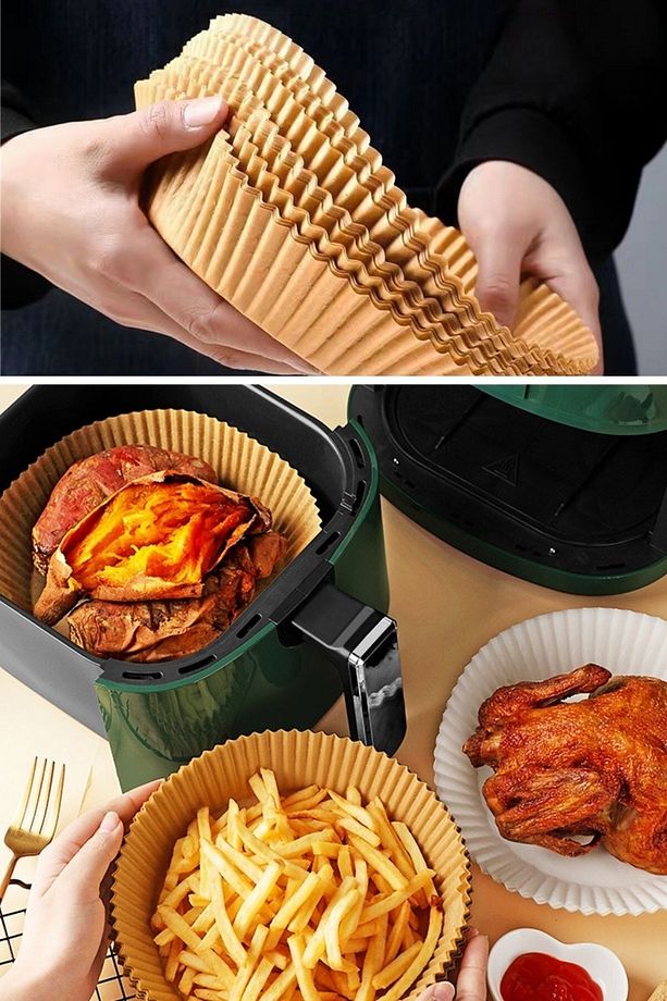 ® 100 Adet Air Fryer Pişirme Kağıdı Tek Kullanımlık Yağ Geçirmez Kağıt Yuvarlak Tabak Model - 7