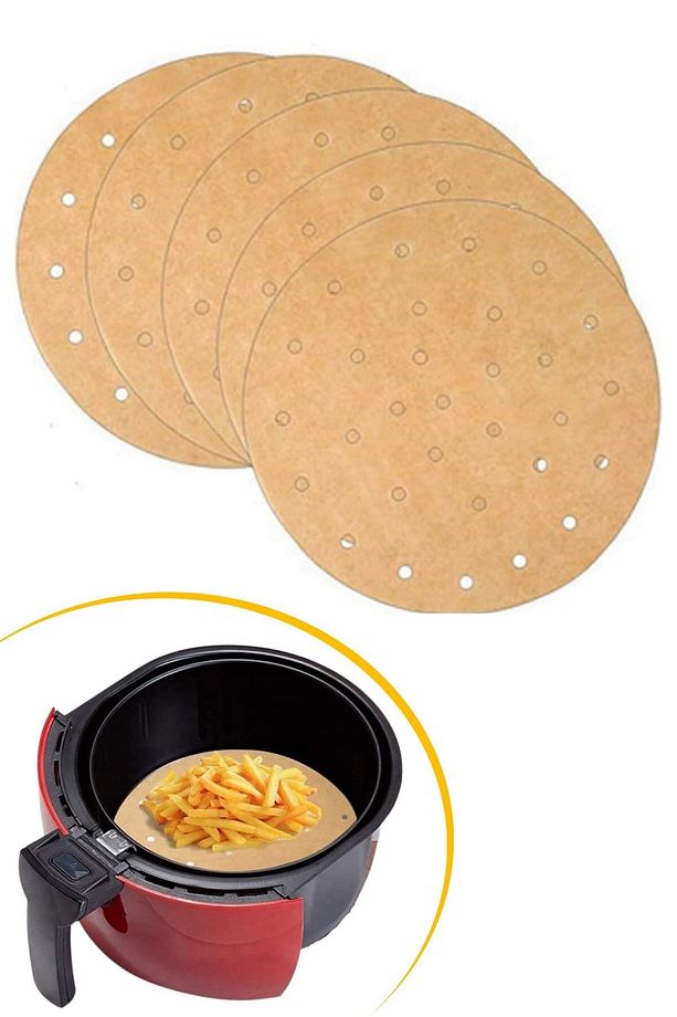 ® 100 Adet Air Fryer Pişirme Kağıdı Tek Kullanımlık Yağ Geçirmez Kağıt Yuvarlak Delikli Model - 1