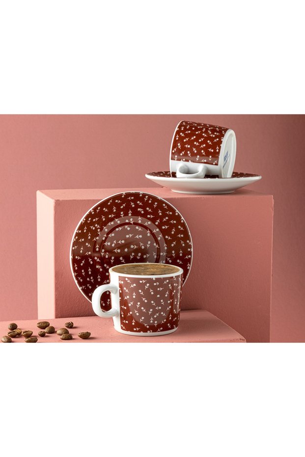 Lulea Porcelain Set of 2 Coffee Cups 80 Ml Claret Red