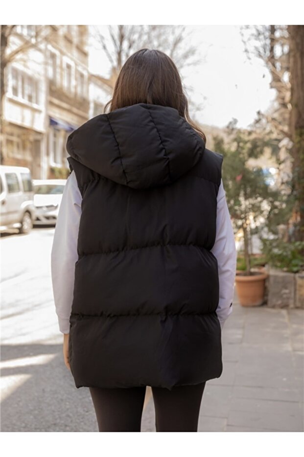 Kapüşonlu Oversize Şişme Yelek - 3