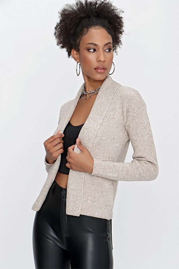 Women's Shawl Collar Melange Knitwear Cardigan Mink