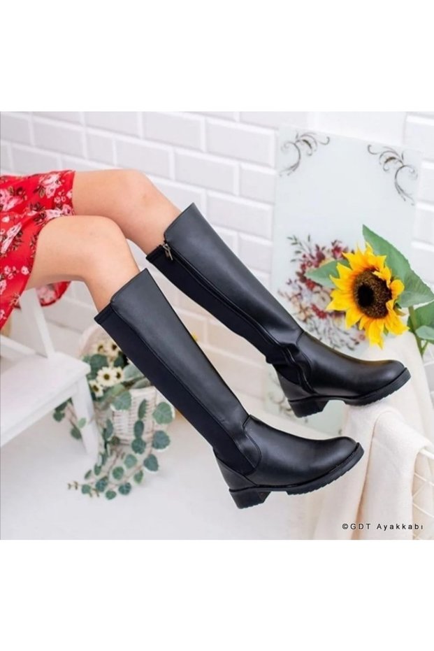 Whiteline Black Color Skin Leather Zippered Women's Boots