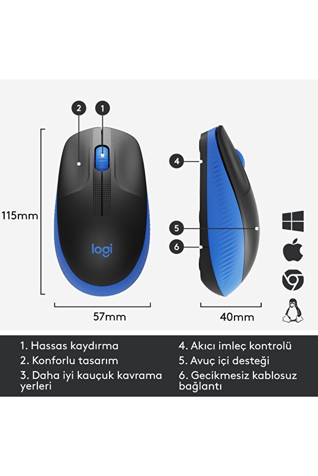 Logıtech M191 Blue Mouse 910-005909 - 5