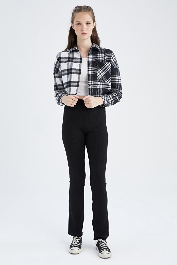 Coool Oversize Fit Gömlek Yaka Kareli Uzun Kollu Gömlek - 2