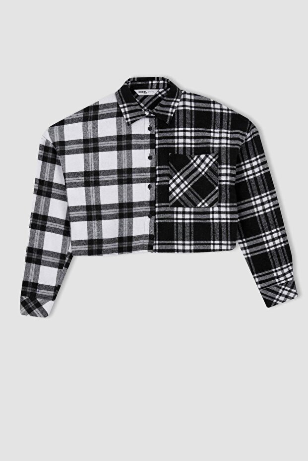 Coool Oversize Fit Gömlek Yaka Kareli Uzun Kollu Gömlek - 5