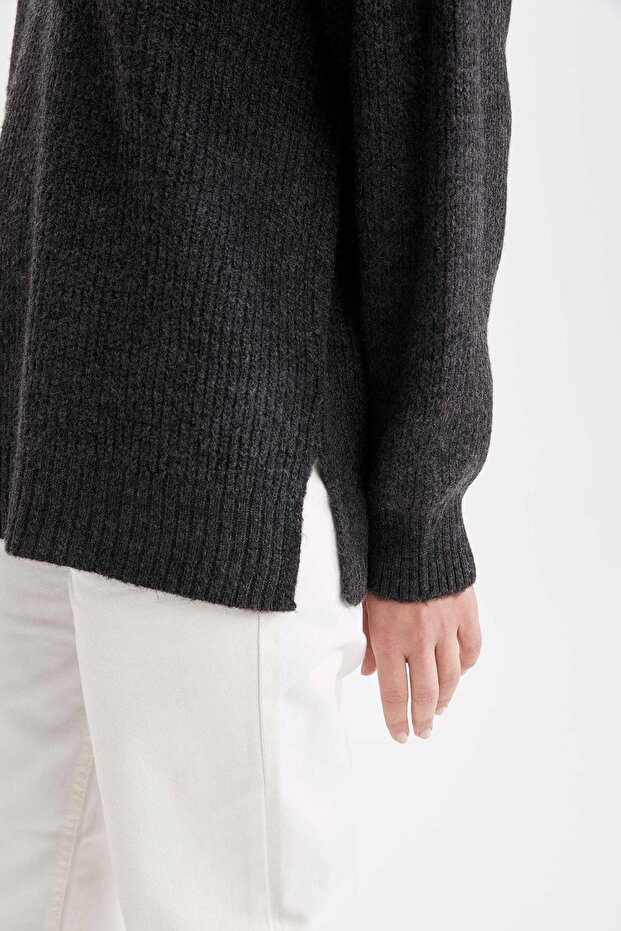 Oversize Fit V Yaka Tunik - 6