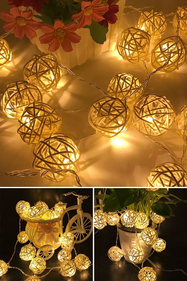 Dekoratif Rattan Model Şerit Top Led Yılbaşı Parti Doğum Günü Süsleme (10'lu) - 1