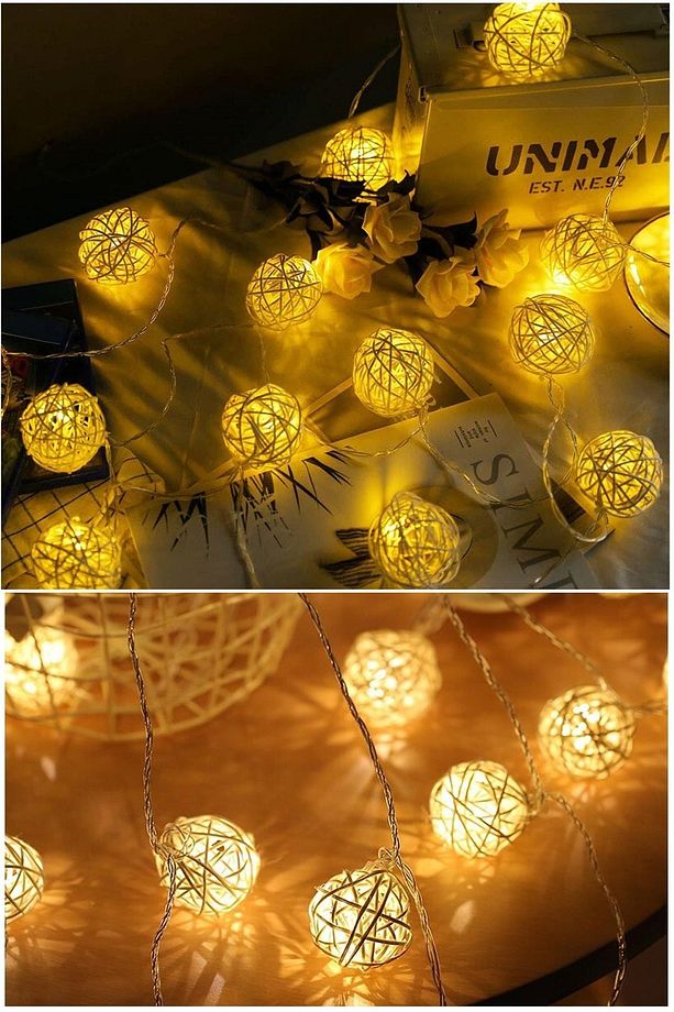 Dekoratif Rattan Model Şerit Top Led Yılbaşı Parti Doğum Günü Süsleme (10'lu) - 4